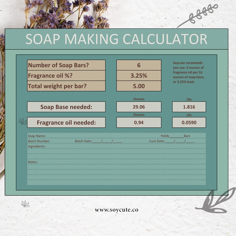 Soap Making Calculator Spreadsheet Ready to Print Etsy