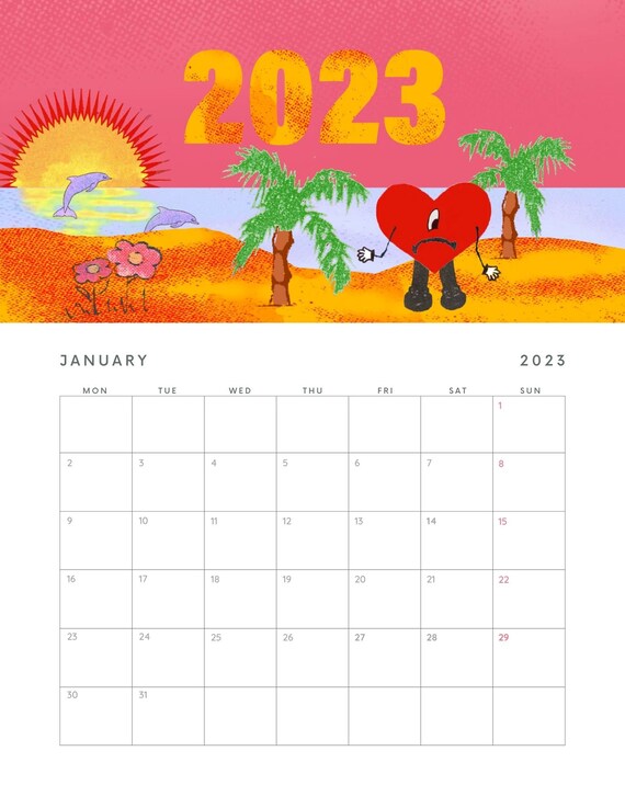 Bad Bunny 2023 Calendar Digital Printable Calendar Good - Etsy