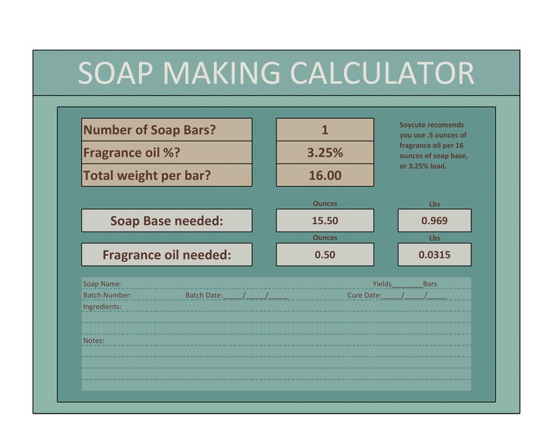 Soap Making Calculator Spreadsheet Ready to Print Etsy
