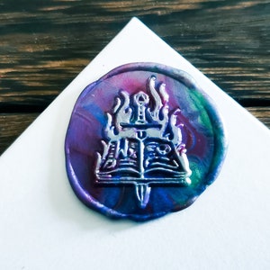 Libro mágico de sellos de cera, cabezal de sello de cera, kit de sello de cera de bruja, sello de metal para cartas