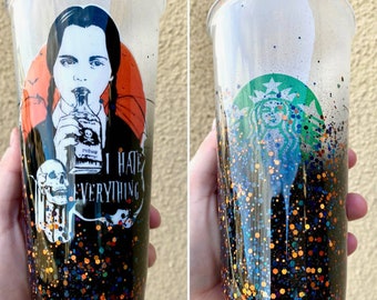 Wednesday Addams Starbucks cup | Starbucks tumbler| Starbucks cup personalized | Starbucks cup personalized glitter| Starbucks cold cup| gif