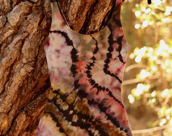 Reverse ice dye tank bodysuit, XS, geode tie dye playsuit, aerialist unitard, festival wear, hand dyed yoga wear, bike shorts, OOAK, pink