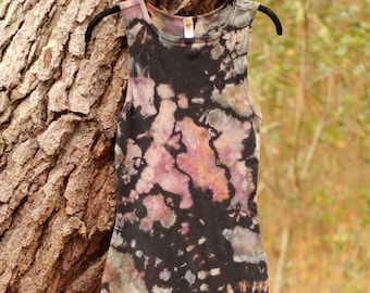 Ice Dye Tank Dress, Small, Fitted Midi Rib Tank, Bodycon, Reverse Tie Dye, Knee Length Knit Dress, Hand Dyed Festival Wear, Seaside Dye Lab