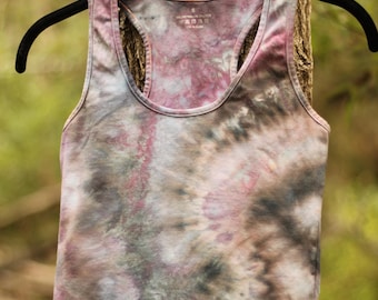 Tie Dye Crop Tank, Small, Racer Back, Ice Dye Yoga Top, Hand Dyed Boho Tank, Festival Wear, Soft Beach Wear, Vacation Wear, Purple