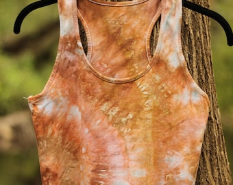 Ice Dye Crop Tank, Large, Racer Back, Tye Dye Yoga Top, Hand Dyed Boho Tank, Festival Wear, Soft Beach Wear, Vacation Wear, Orange