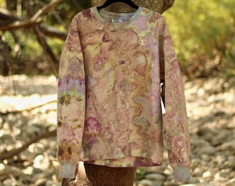 Ice dye sweatshirt in GARRAPATA, women's small, watercolor tie dye, cotton fleece crewneck, hand dye pullover, boho leisure wear, OOAK