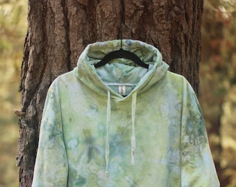 Ice dyed hoodie in SEA GLASS, unisex xl, geode tie dyed, cotton fleece sweatshirt, hand dyed pullover, boho, loungewear, OOAK, green