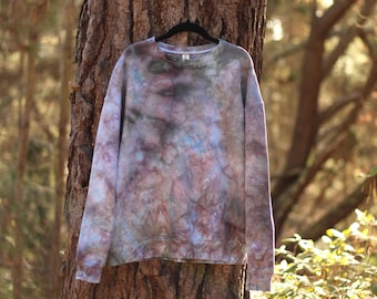 Ice dye sweatshirt in Abalone, unisex medium, watercolor tie dye, cotton fleece crewneck, hand dye pullover, boho leisure wear, OOAK