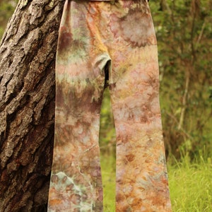 Tie Dye Flare Yoga Pants, Geode Ice Dye Legging, High Waist Bell Bottoms, Fold Over Pants, Soft Cotton, Festival Wear, Hand Dyed, Neutral image 5