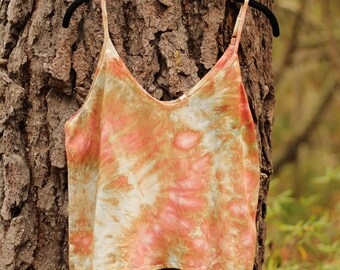 Tie Dye Crop Tank, Medium, Ice Dyed Cropped Camisole Tank, Adjustable Straps, Hand Dyed Boho Summer Top, Flowy Rayon, Vacation Wear, Orange