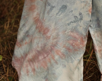 Tie Dyed Romper, Small, Curved Hem Rayon Jumper, Ice Dye Overalls, Hand Dyed Beach Cover Up, Flowy Vacation Wear, Wide Leg Pants w/Pockets