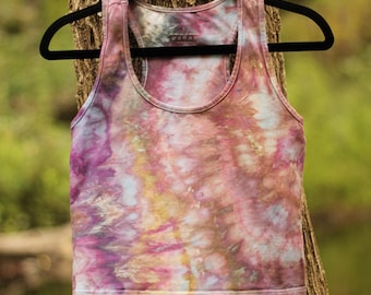 Ice Dye Crop Tank, Large, Racer Back, Tye Dye Yoga Top, Hand Dyed Boho Tank, Festival Wear, Soft Beach Wear, Vacation Wear, Purple