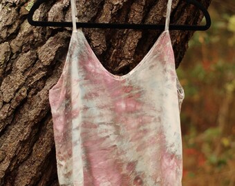 Ice Dye Crop Tank, Small, Hand Dyed Cropped Camisole Tank, Adjustable Straps, Hand Dyed Boho Summer Top, Linen Like, Vacation Wear, Purple