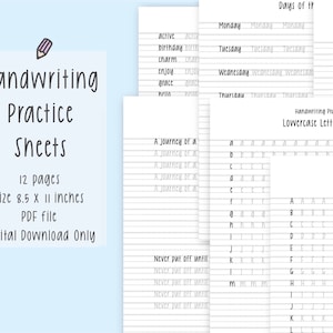 Handwriting Practice Sheets, handwriting worksheet, handwriting for adult, practice sheet, handwriting practice, printable, digital download