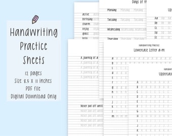 Handwriting Practice Sheets, handwriting worksheet, handwriting for adult, practice sheet, handwriting practice, printable, digital download