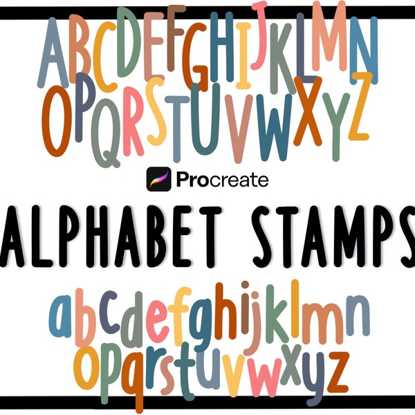 Procreate Stamps, Procreate stamp set, alphabet stamp, letter stamps, procreate alphabet, abc stamps, procreate tools, digital stamps