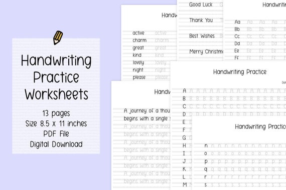 Handwriting Practice Sheets Handwriting Worksheet - Etsy