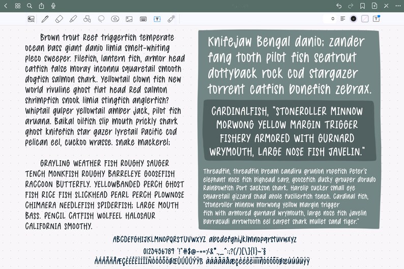 Op de afbeelding: Een digitale afbeelding toont een lijst met visnamen in een schreefloze lettertype. De tekst is gerangschikt in kolommen en rijen, met sommige woorden gemarkeerd in een donkerdere tint. De achtergrond is lichtgrijs.