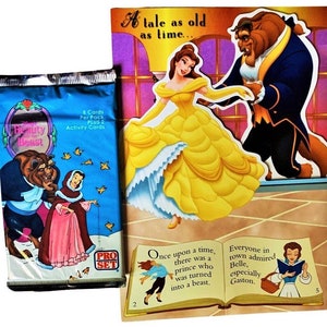 Tarjeta de cumpleaños La Bella y la Bestia con paquete de cartas coleccionables (1992)