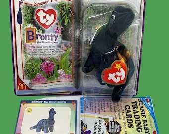 Bronty the Brontosaurus Ty Beanie Baby 2000 with Trading Card & Sealed Pack