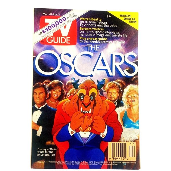 TV Guide 1992 Preowned, Beauty & the Beast, Oscars, Marky Mark, David Copperfield, Nostalgia