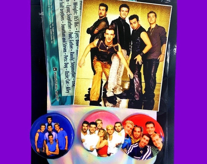 NSYNC Sticker and 3 Pinback buttons, 90s pins, 90s party, Pinback Buttons, *NSYNC
