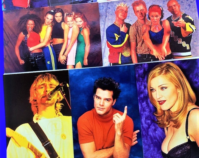 Pop Superstars Photos Rare 1998 Italy, Choose a Photo Nirvana, Spice Girls, All Saints, Jon Bon Jovi, Five, Hanson, Aqua, Madonna