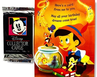 Birthday Card Pinocchio with Disney Trading Card Pack (1992)