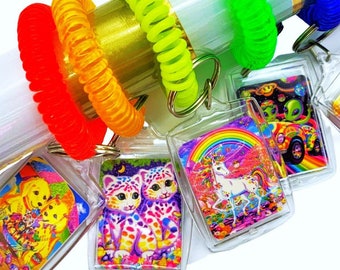 Lisa Frank Wristlet Keychains, 90's Inspired, Choose One, Party Favors, Stocking Stuffers, Nostalgic Gifts, 90's Gift Ideas, 90's Kids