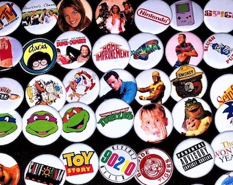 90s style Choose Your Pinback buttons (Choose Your Faves) 90s pins, 90s party, Pinback Buttons