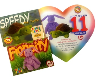 Beanie of the Day (October 11th) Speedy the Turtle, Floppity, Beanie Baby Birthday Telegram Treat, Stocking Stuffers, 90s gifts