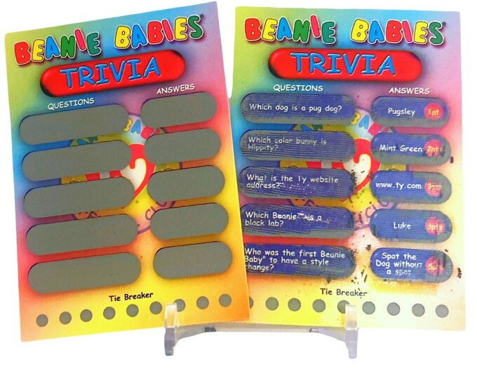Beanie Babies Single Trivia Cards, Party Favors, 90s Nostalgia, Scratchers, Party Games
