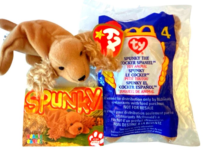 Cocker Spaniel Spunky Teenie Beanie Baby with Trading Card Gift Set