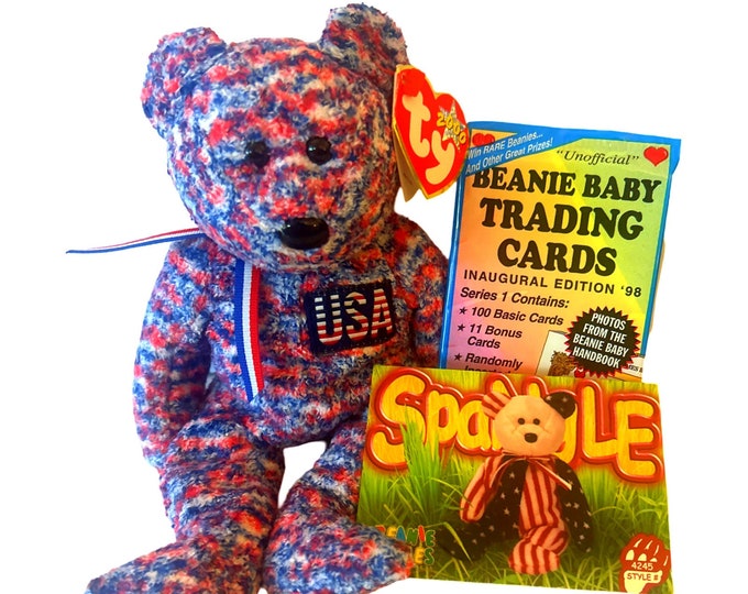 USA Bear Beanie Baby (2000 Edition) with Sealed Trading Card Pack