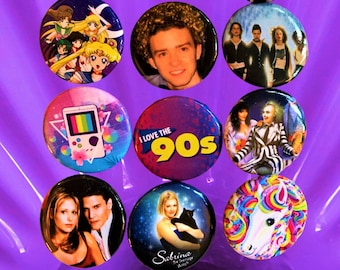 90s style Pinback buttons (Choose Your Faves) 90s pins, 90s party, Pinback Buttons