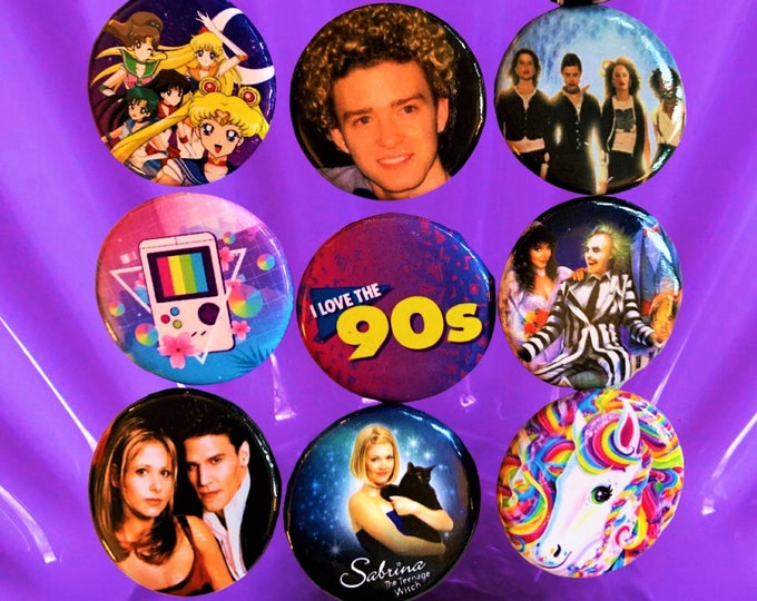 90s style Pinback buttons (Choose Your Faves) 90s pins, 90s party, Pinback Buttons