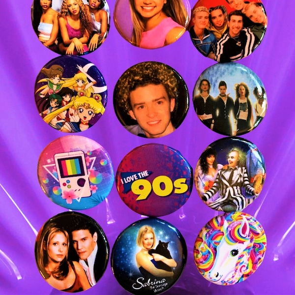 90s style Pinback buttons (Choose Your Faves) 90s pins, 90s party, Pinback Buttons