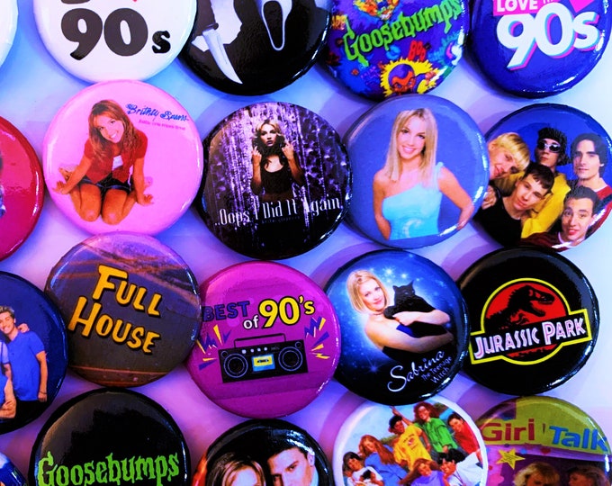 90s Style Buttons, 90s Party favors, Choose One Pinback button, 90s gift ideas, y2k, 90s pins, 90210