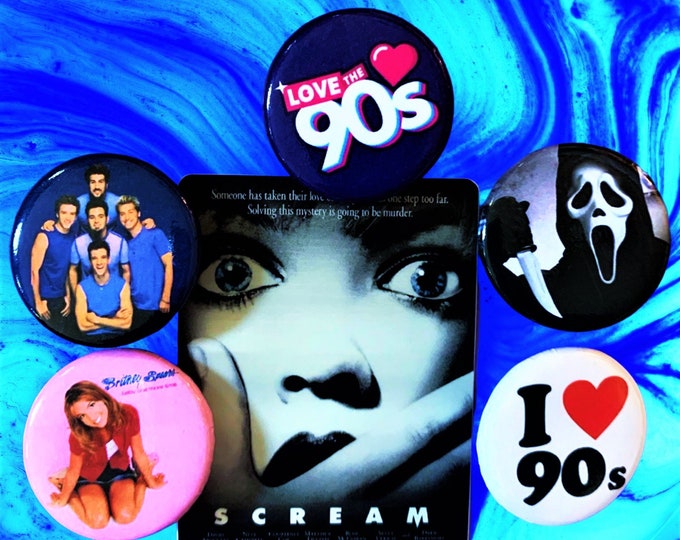 90s style Pinback buttons (5 pack), 90s pins, 90s party, Pinback Buttons