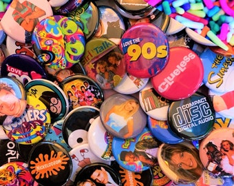 Random 6 pack Pinback buttons 90s Trends, 90s Party, Nostalgic Vibes