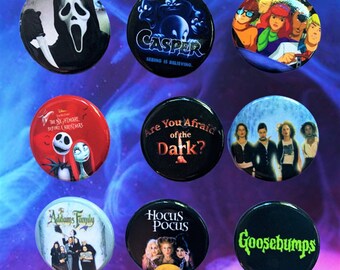 Horror buttons, 90s Style Pinback buttons, Halloween buttons, 90s gifts