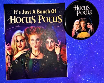 Hocus Pocus Vinyl Sticker & Button, Halloween stickers, Halloween gifts, 90's Movies