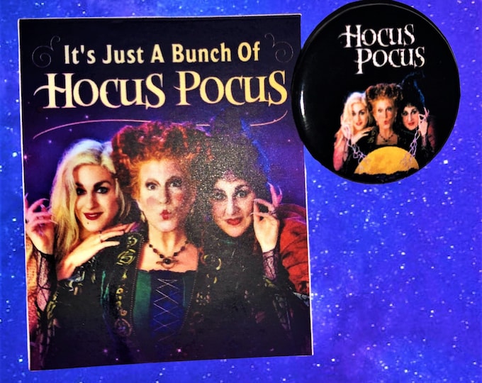 Hocus Pocus Vinyl Sticker & Button, Halloween stickers, Halloween gifts, 90's Movies