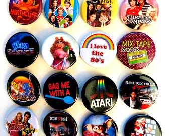 80s style Pinback buttons, Choose Buttons, 80s Party, 80s Party Favors, 80s Button