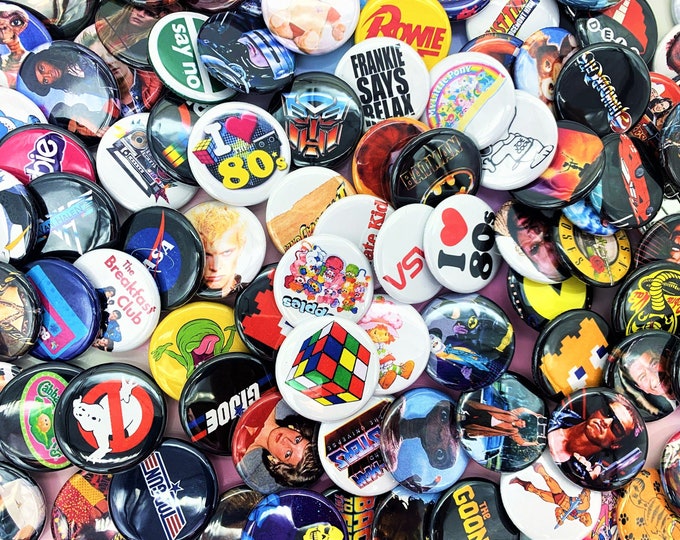80s style Pinback Buttons (5 pack), 80s pins, 80s Party, Pinback buttons