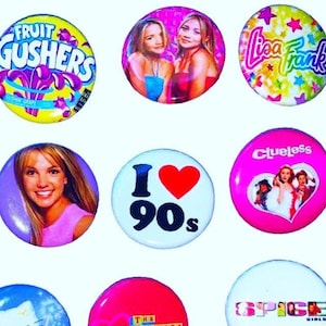 90s style Pinback buttons Choose One 90s pins, 90s party favors image 1