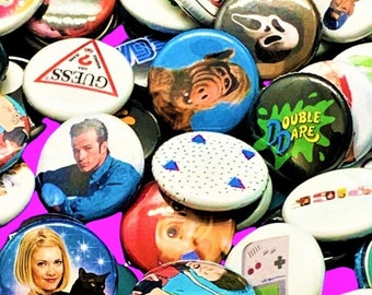 Mystery 5 Pack of 90s Pinback Buttons! Mystery Pack, 90s party, nostalgia gift, retro gift