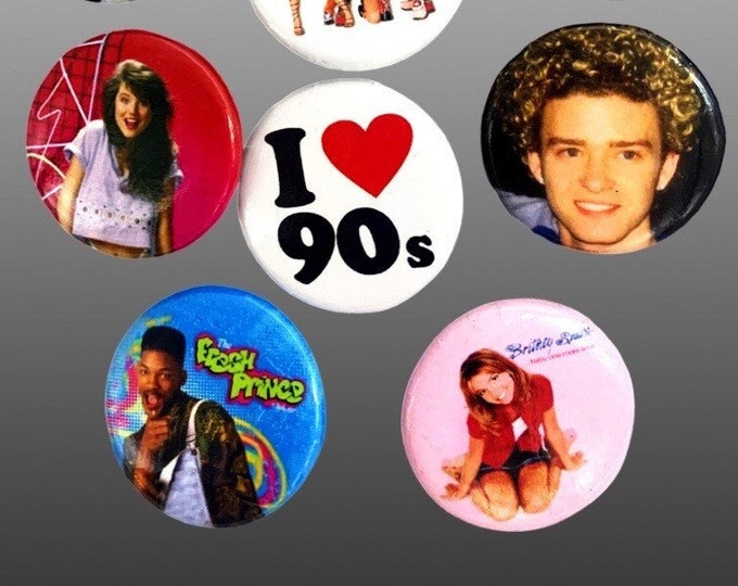 90s style Pinback buttons (Choose Your Faves) 90s pins, 90s party, Pinback Buttons