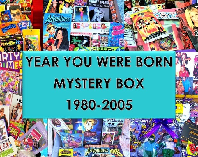 Year You Were Born Trends MEDIUM Mystery Box! Nostalgic gifts, Y2K, Birthday boxes, 90s gifts, 80s gifts, Birthday Gift Ideas, Time Capsule