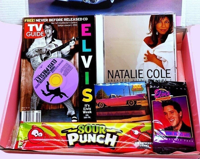 Premade 90s Themed Gift Box, Pink Cadillac Day, Elvis, Natalie Cole, September 1st Holiday